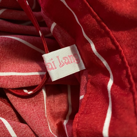 Hong Tai Lang Red & White Stripe Long Sleeves Dip-Back Shirt Women's Size S - Picture 14 of 14